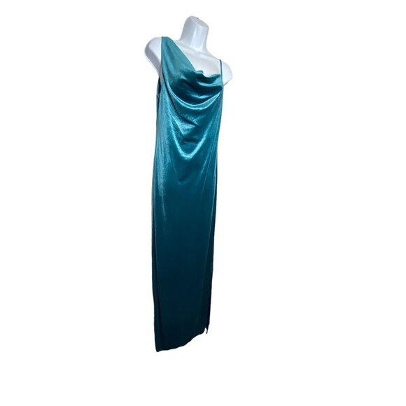 Social Bridesmaid Asymmetrical One-shoulder Velvet Maxi Slip Dress Dutch Blue S - Picture 4 of 11